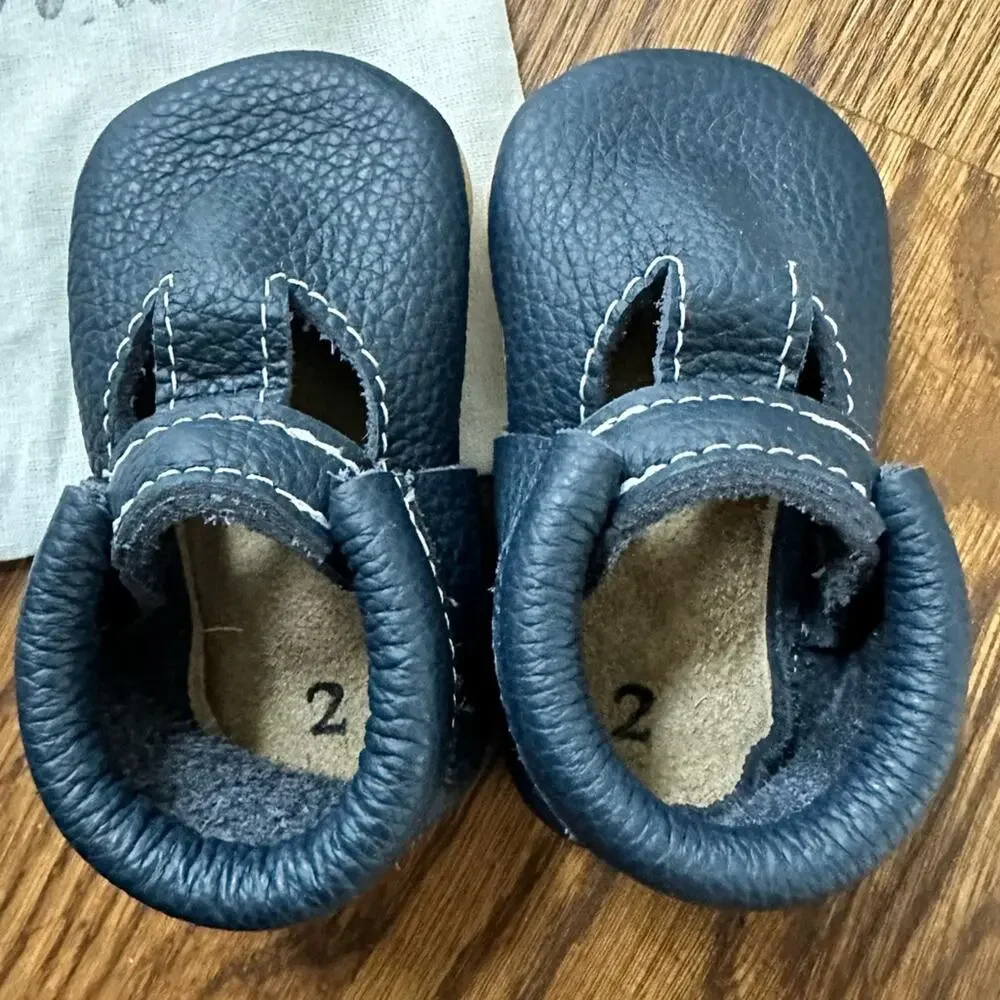 Nomies leather t-strap baby booties, NWT, navy blue size 2